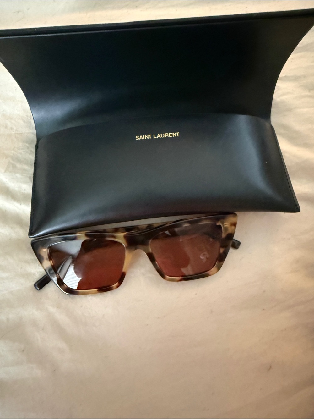 Saint Laurent Mica Tortoiseshell Sunglasses and Case
